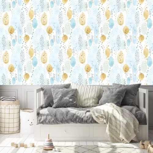 Tapete Motiv mit Aquarellflecken und kleinen Tupfen