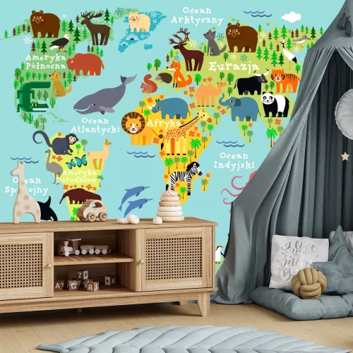 Sticker Karte der Welttiere in polnischer Sprache