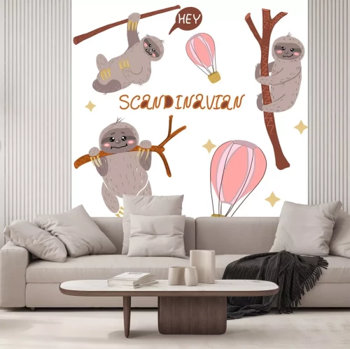 Sticker Faultier und Luftballons nach skandinavischer Art