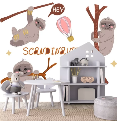 Sticker Faultier und Luftballons nach skandinavischer Art