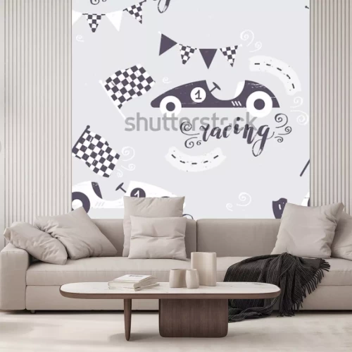 Sticker Vektor nahtloses Retro-Muster, Vintage-Rennwagen