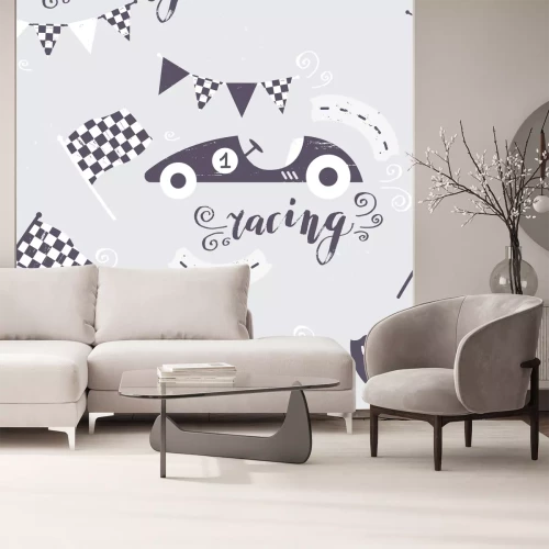 Sticker Vektor nahtloses Retro-Muster, Vintage-Rennwagen