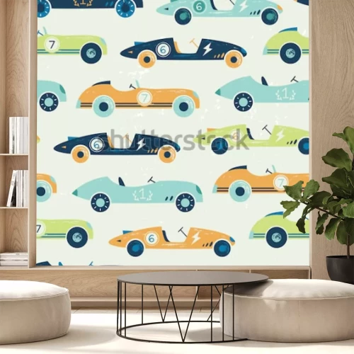 Sticker Vektor Vintage Rennwagen nahtloses Muster