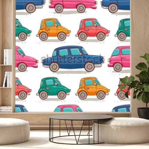 Sticker Muster mit Retro-Autos. Cartoon-Stil