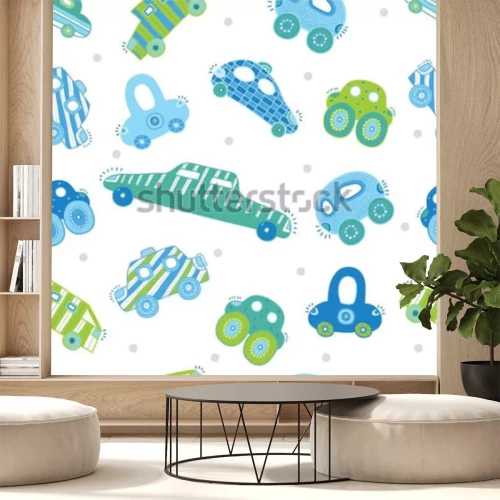 Sticker Süße Autos. Vektor nahtlose Muster.