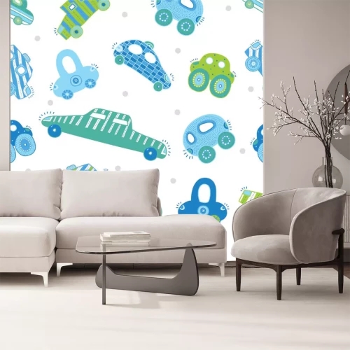 Sticker Süße Autos. Vektor nahtlose Muster.