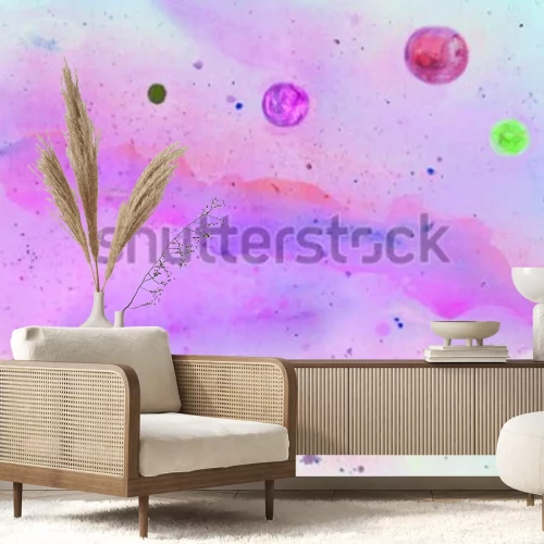 Sticker Weltraum in Rosa Aquarell-Illustration