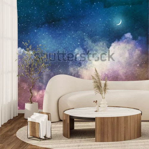 Fototapete Bunte Wolken und ein Nachthimmel mit Mond