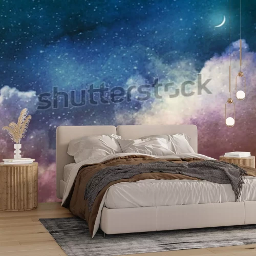 Sticker Bunte Wolken und ein Nachthimmel mit Mond