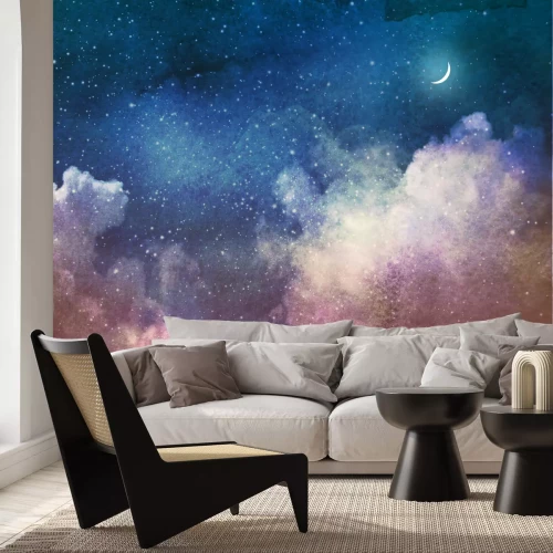 Sticker Bunte Wolken und ein Nachthimmel mit Mond