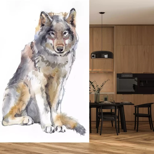 Sticker Wolf Aquarell Silhouette eines sitzenden Tieres