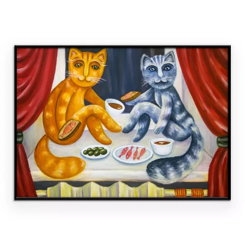 Poster Katzen, die sich auf der Fensterbank gütlich tun