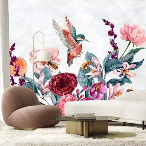 Fototapete Floral illustration, Leaf and buds. Botanic composition for wedding or greeting card. branch of flowers