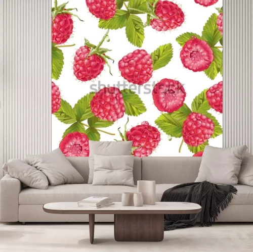 Sticker Himbeeren Retro Illustrationen auf weißem Hintergrund