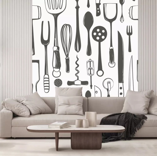 Sticker Küchenutensilien Seamless Vector Freehand Pattern
