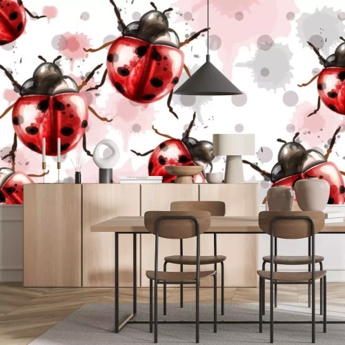 Sticker Marienkäfer am Aquarell-Hintergrund