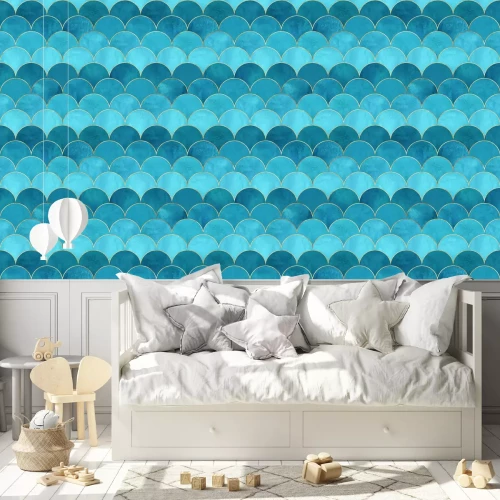 Tapete Muster mit Meerjungfrau-Motiv in Blau