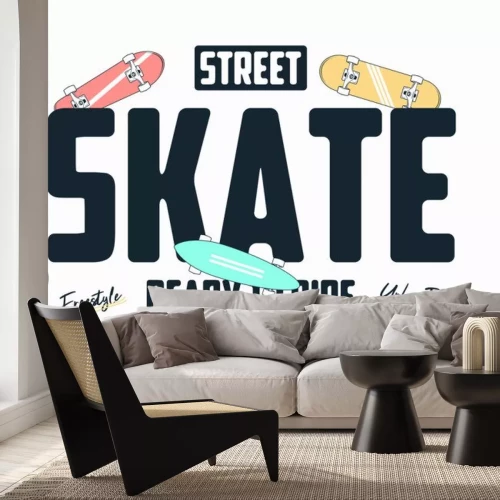 Sticker Skateboarding t shirt print with slogan. Skate board graphics for tee shirt. Skateboard apparel typography. Vector illustration.