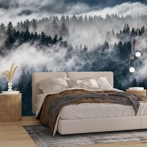 Fototapete Alpiner Tannenwald im Nebel