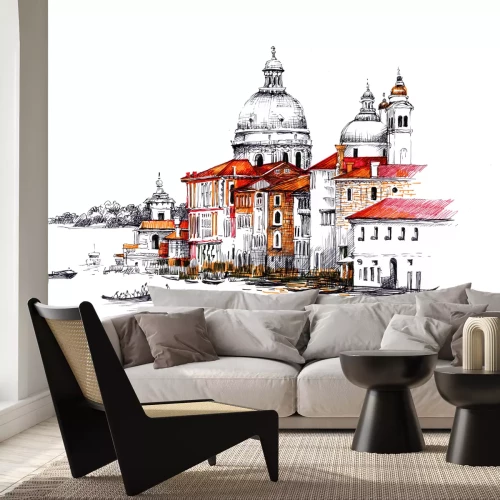 Sticker Aquarellstadtbild mit Hausillustration