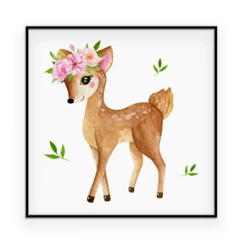 Poster Aquarell eines Hirsches mit einem Kranz auf dem Kopf
