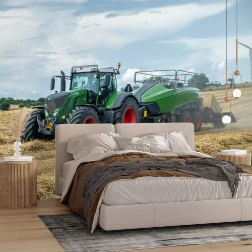 Fototapete 3D-Traktor bei der Arbeit auf dem Feld