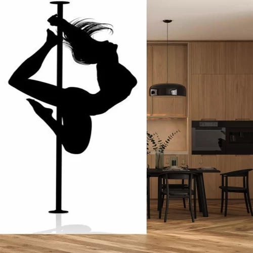 Sticker A woman pole dancer exercising for fitness in silhouette