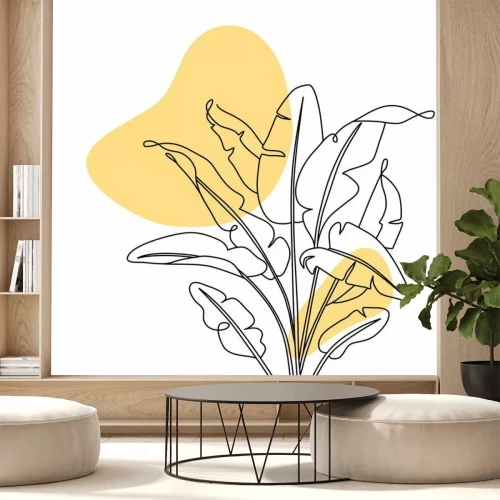 Sticker One line drawing banana leaves. Modern continuous line art, aesthetic contour. Perfect for home decor such as posters, wall art, tote bag, t-shirt print, sticker, mobile case. Vector illustration
