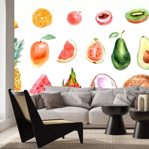 Sticker Exotische Früchte Aquarell-Illustrationen