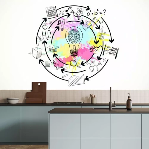 Fototapete Cartoon-Komposition mit wissenschaftlichen Symbolen