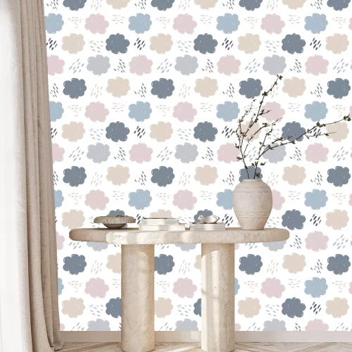 Tapete Nahtloses Muster der skandinavischen Wolken. Wetterhintergrund. Regenhintergrund. Textur für Tapete, Hintergrund, Sammelalbum. Vektorillustration