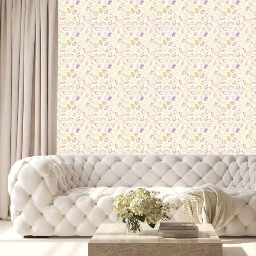 Tapete Buntes kleines Gemüse auf beigem Hintergrund