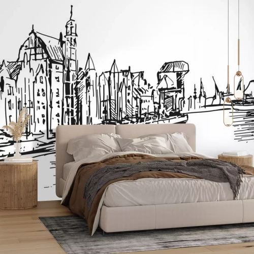 Fototapete Schwarz-weiße architektonische Skizze in Danzig