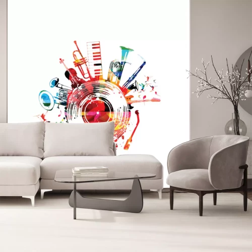 Sticker Musikinstrumente um eine Vinyl-Schallplatte Grafik