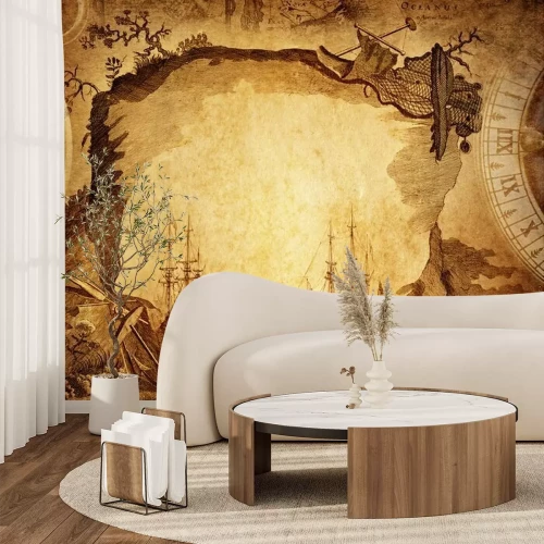 Fototapete Stilisierte Karte mit Segelbooten und Kompass