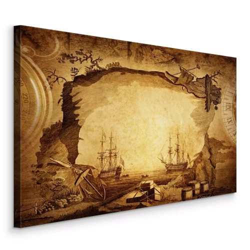 Bild Stilisierte Karte mit Segelbooten und Kompass