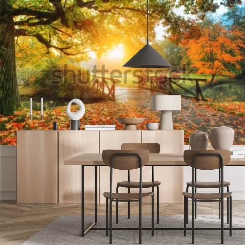 Fototapete Herbstlandschaft Sonnenaufgang im Park