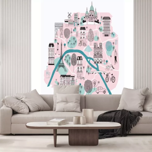 Sticker Illustrierte Karte von Paris mit legendären Symbolen