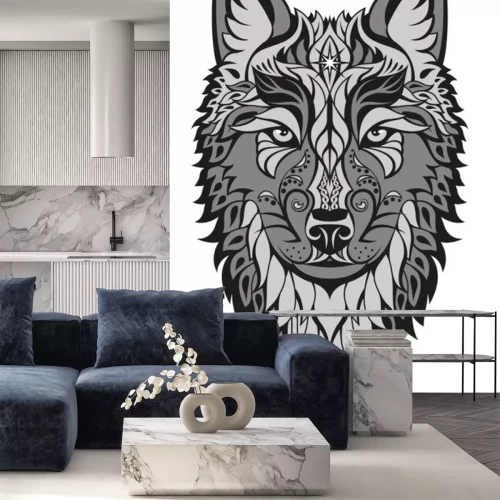 Sticker Wolfskopf grau-schwarz mit Stern auf der Stirn