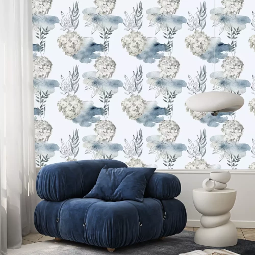 Tapete Weiße Hyazinthe und Aquarell-Farbflecken