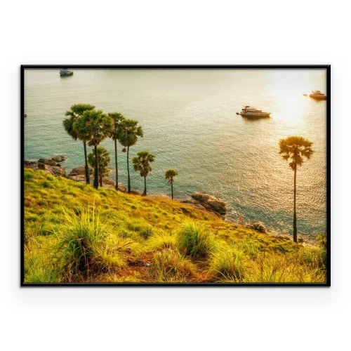 Poster Ein Blick von oben auf die Bucht im Licht der untergehenden Sonne