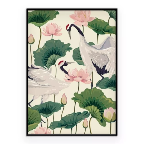 Poster Muster mit Lotus und Kranichen