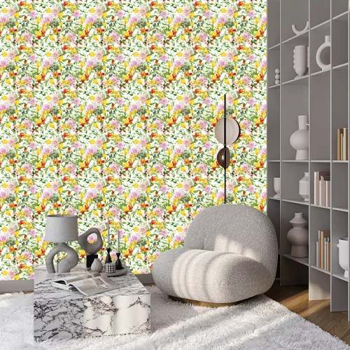 Tapete Muster mit Sommerblumen und Kräutern