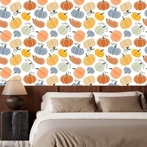 Tapete Kürbisse in verschiedenen Formen und Farben