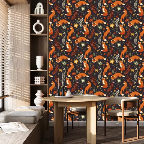 Tapete Füchse laufen in Gras und Blumen