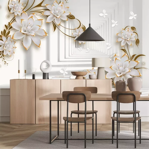 Fototapete Dreidimensionaler Tunnel umgeben von Blumen