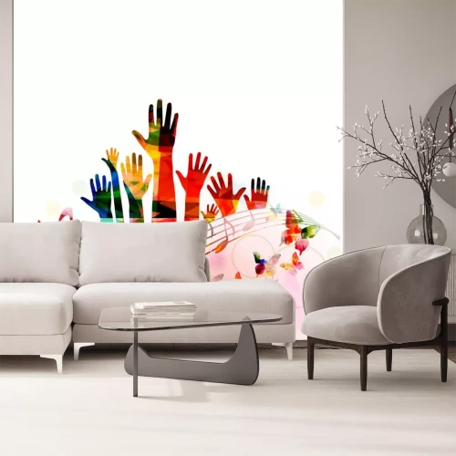 Sticker Musik erhobene Hände Noten und Schmetterlinge