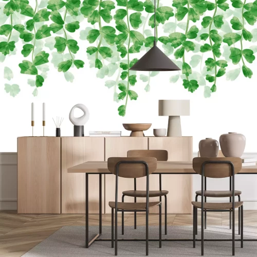 Fototapete Grüne Ranken mit von oben herabhängenden Blättern