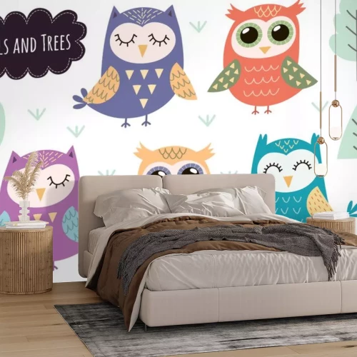 Sticker Cute owls collection. Forest animals isolated elements