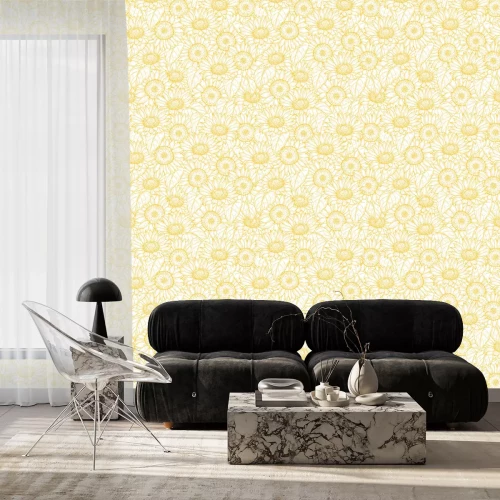 Tapete Sunflower seamless pattern. Vector line yellow flowers texture background. Illustration sunflower seamless pattern, floral spring